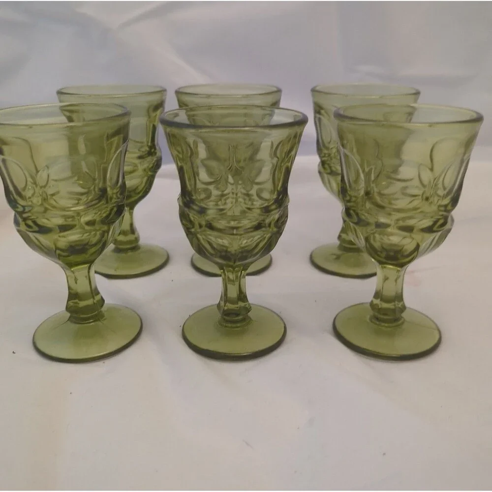 Vintage Fostoria Argus Green Wine Glasses 5
